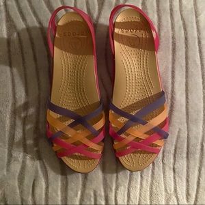 Crocs wedge heeled cross cross slides size 9